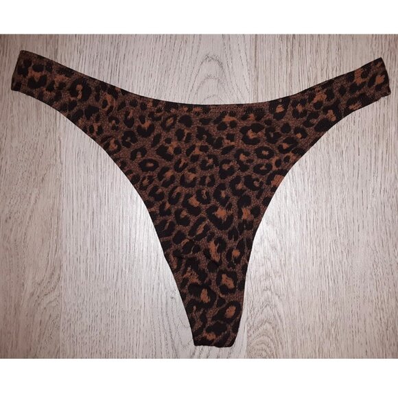 Victoria's Secret High Leg Thong Panty Size Small Brown Leopard Print Cheetah - Picture 1 of 3